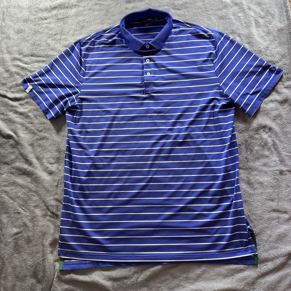 RLX Polo Shirt Mens L Blue White Stripe Golf Performance Stretch Ralph Lauren - Picture 2 of 10